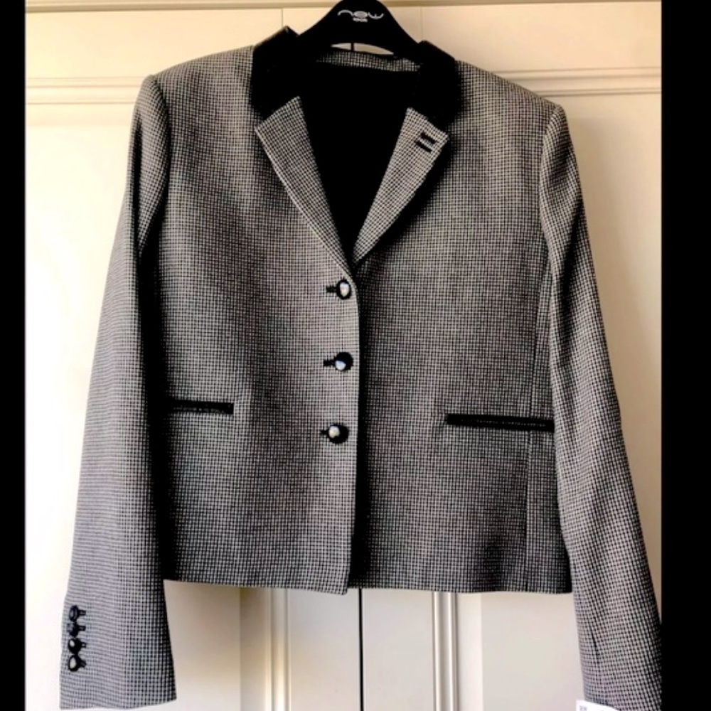 New with Tags- The Kooples France Blazer Wool Houndstooth Faux Leather Trim